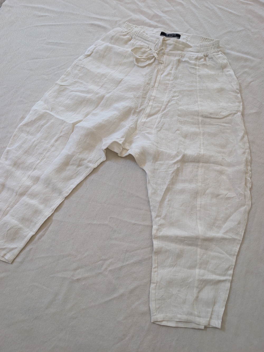De La Rosa Tulum Harem White Linen Pants